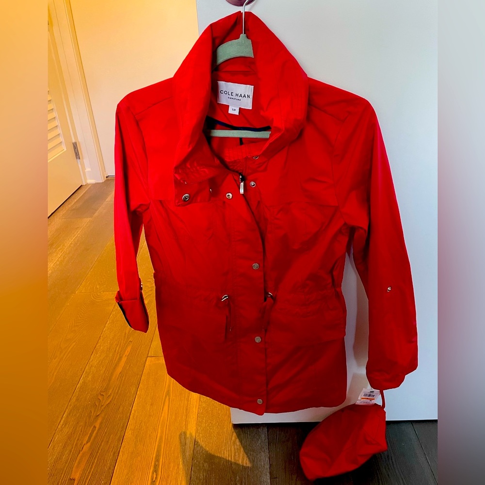 NWT authentic Cole Haan Raincoat in Red Women’s Small